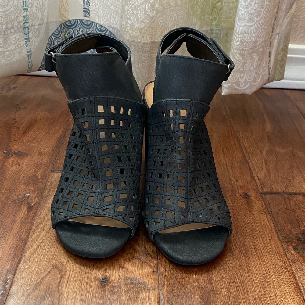 Maurice’s Black Lattice Open-Toed Ankle Bootie